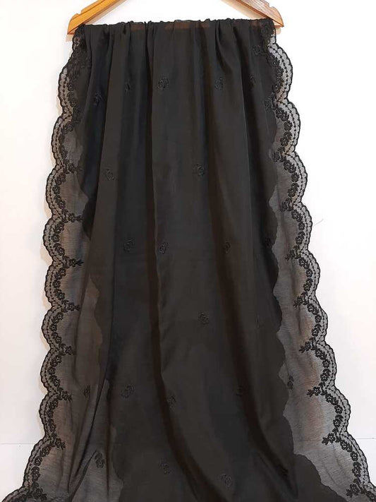 Embroided Voile lawn Dupatta - Black - LG04