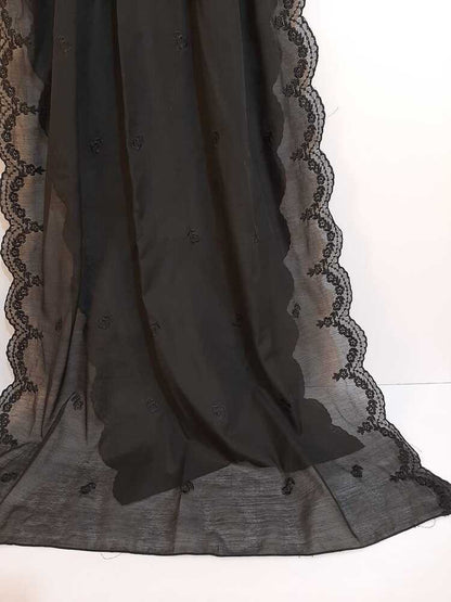 Embroided Voile lawn Dupatta - Black - LG04