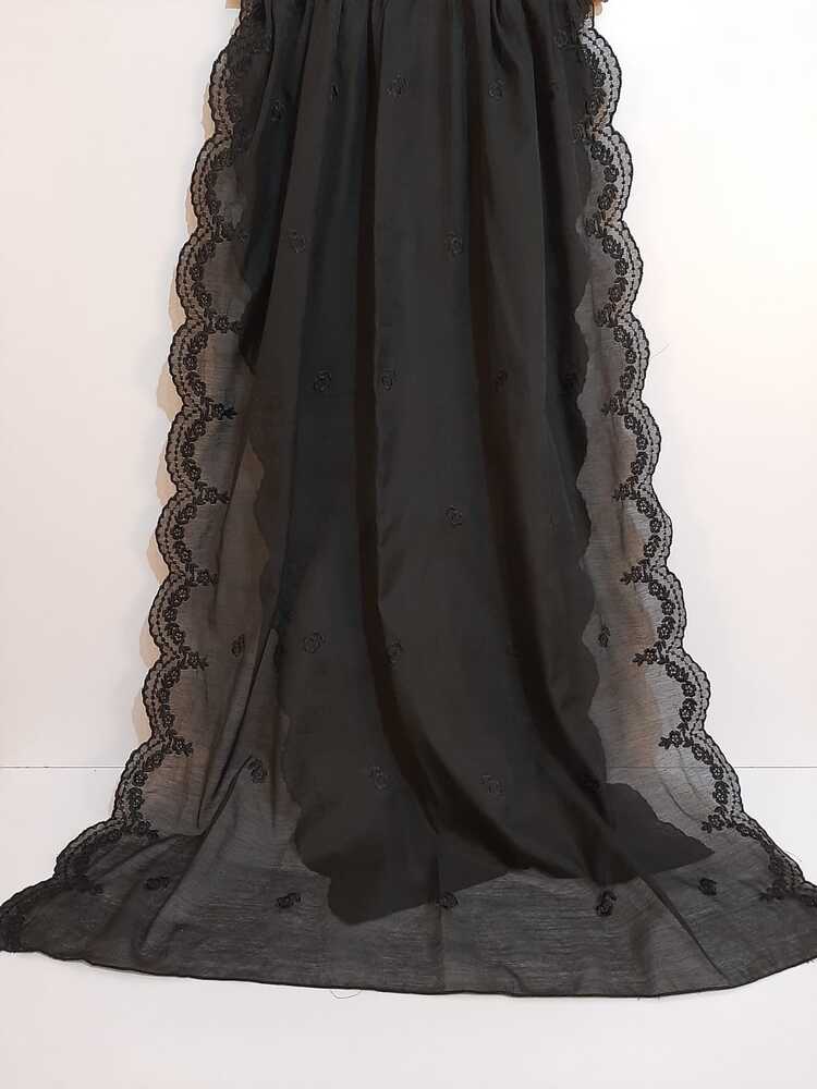Embroided Voile lawn Dupatta - Black - LG04