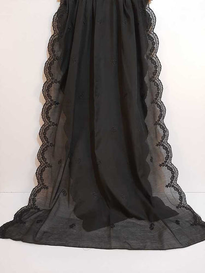 Embroided Voile lawn Dupatta - Black - LG04