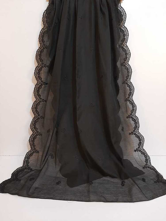 Embroided Voile lawn Dupatta - Black - LG04