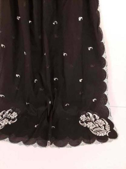 Embroided Voile Lawn Dupatta - Black - ZD207