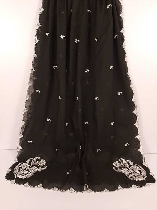 Embroided Voile Lawn Dupatta - Black - ZD207