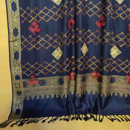 embroided winter shawl large warm acrylic wool navy