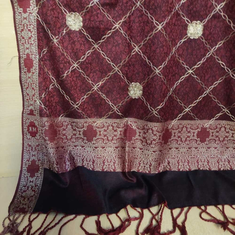 Embroided - Winter Shawl - Large  Acrylic Wool - Maroon - ZSH194