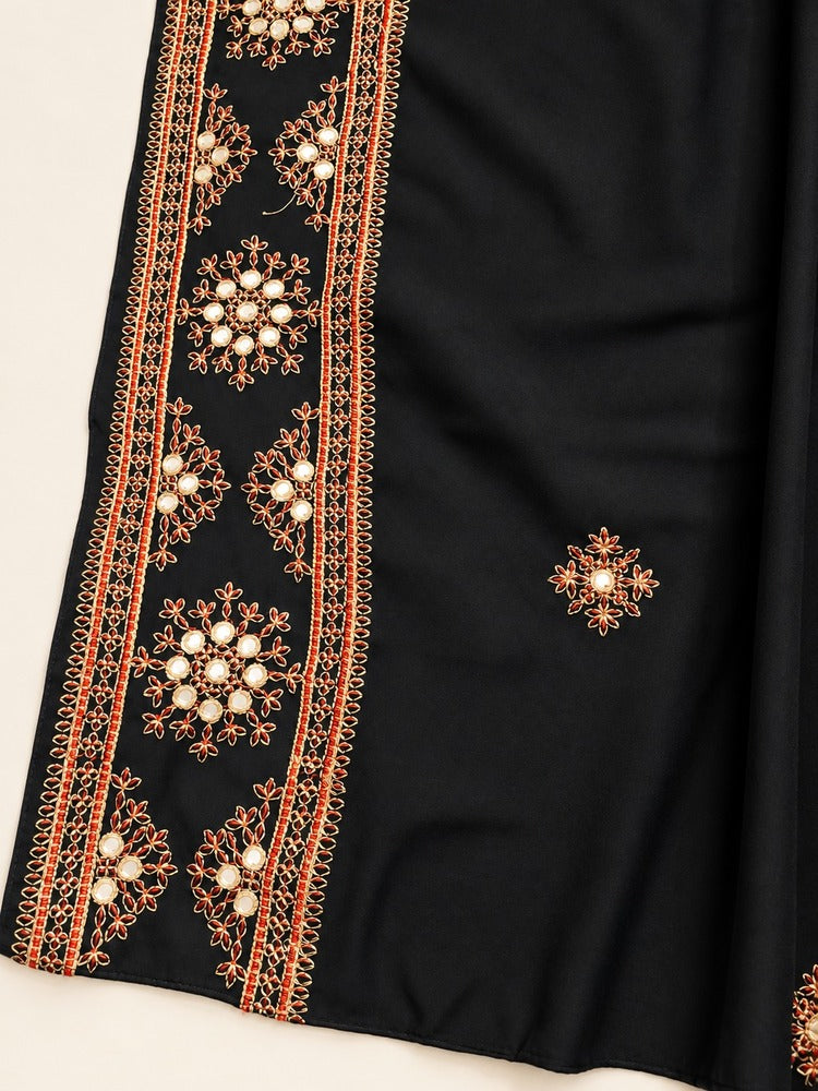Embroidered Black chadar on Beige Backdrop
