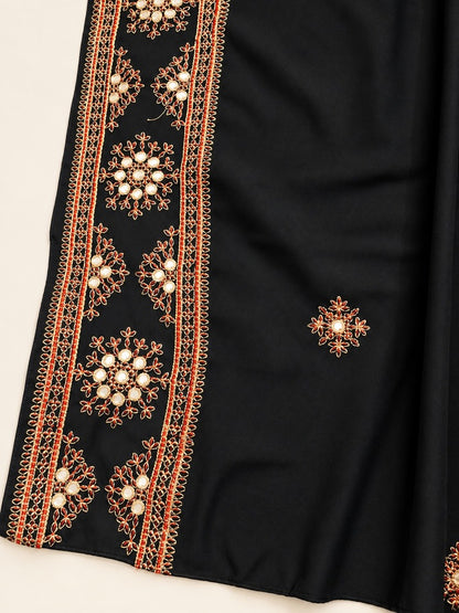 Embroidered Black chadar on Beige Backdrop
