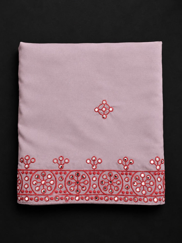 pink embroidered chadar for ladies with red mirror work