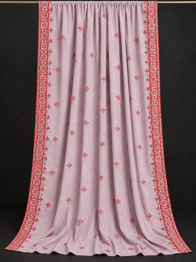pink embroidered chadar for ladies with red mirror work