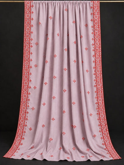 pink embroidered chadar for ladies with red mirror work