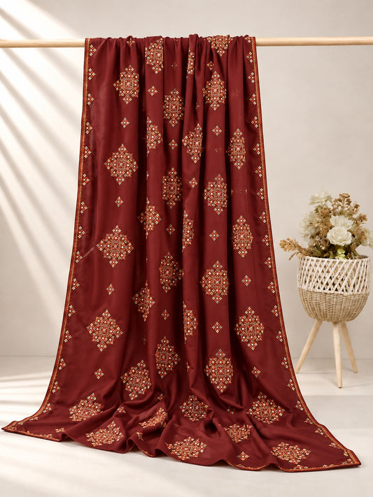 Embroidered Swiss Lawn Chaddar - Maroon - SH13