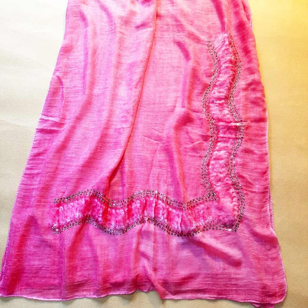 Fancy Stole With One sided Sequence Border - Lawn - Pink- ZSC77