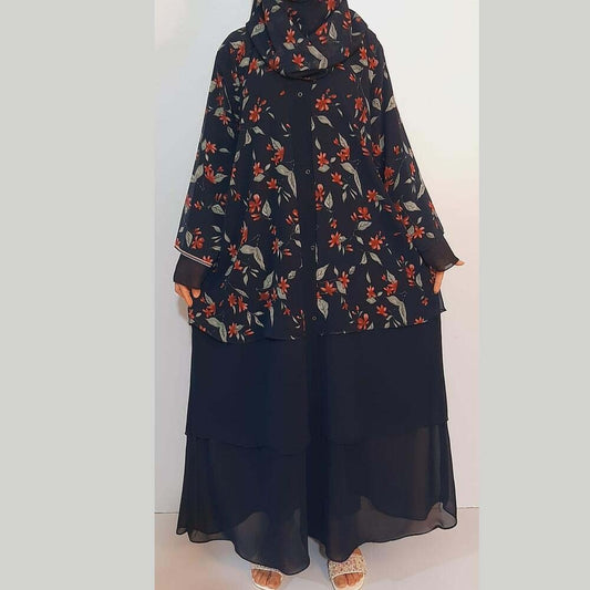 georgette front open abaya with scarf navy