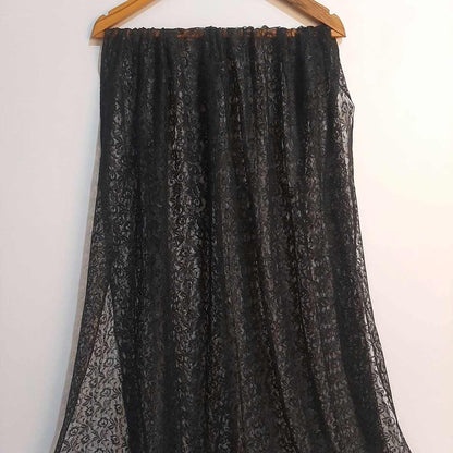 Floral Net Dupatta - Black - ZD70