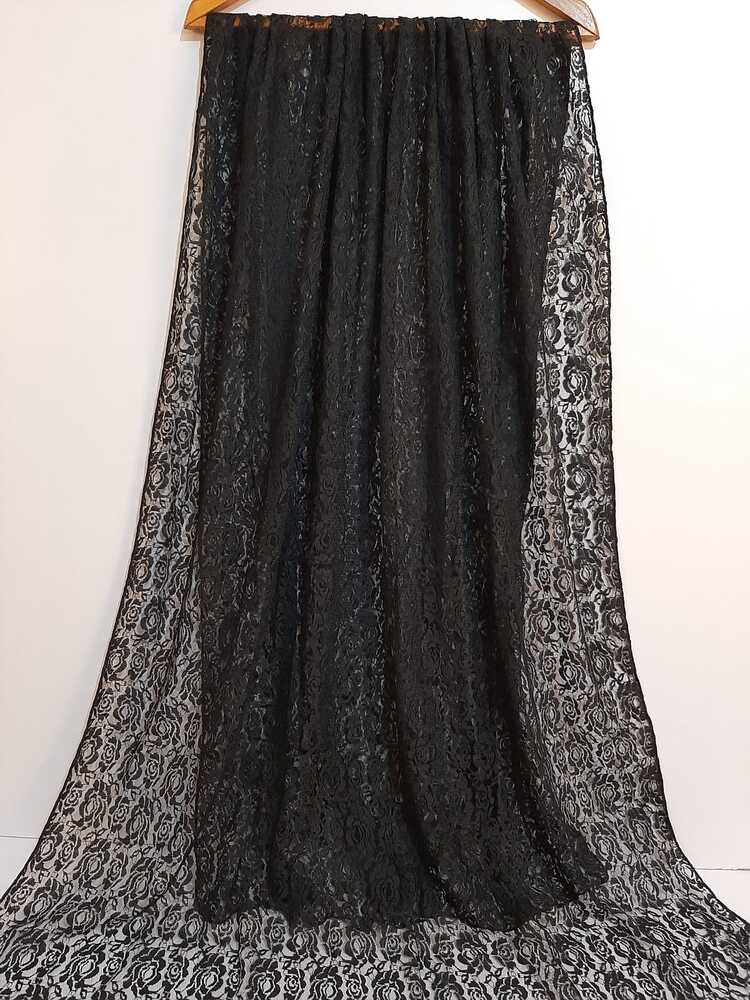 Floral Net Dupatta - Black - ZD825