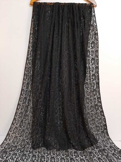Floral Net Dupatta - Black - ZD825