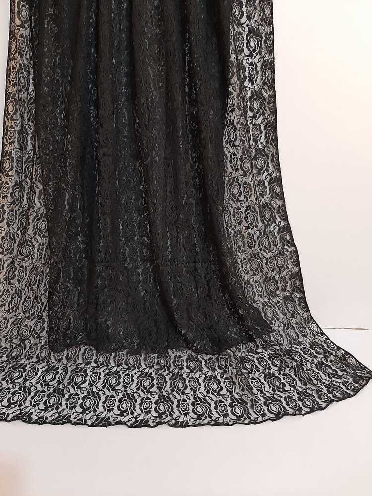 Floral Net Dupatta - Black - ZD825