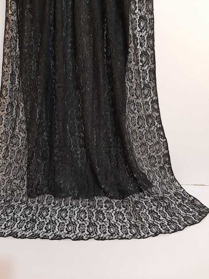 Floral Net Dupatta - Black - ZD825