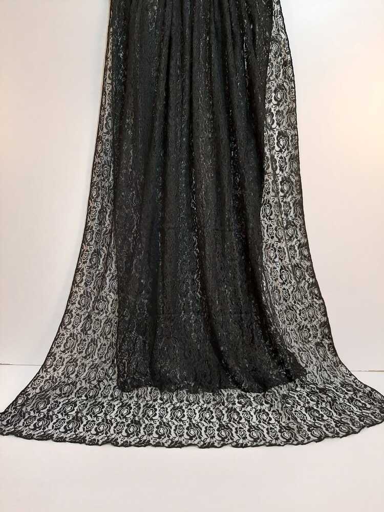Floral Net Dupatta - Black - ZD825