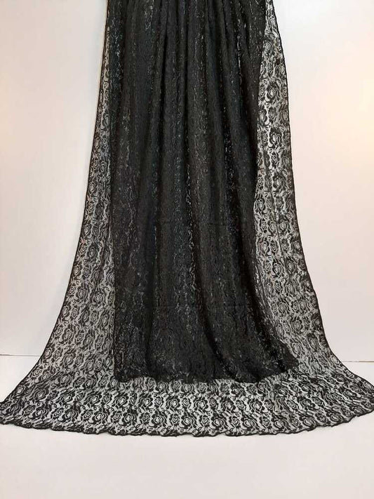 Floral Net Dupatta - Black - ZD825