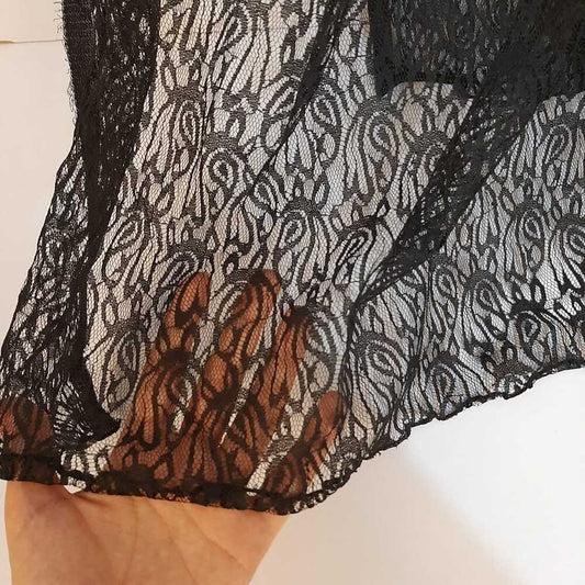 Floral Net Dupatta - Large - Black - ZD79
