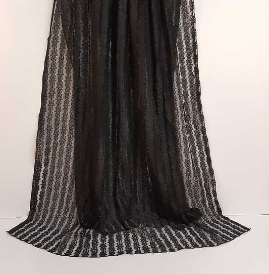 Floral Net  Dupatta - Black - ZD895