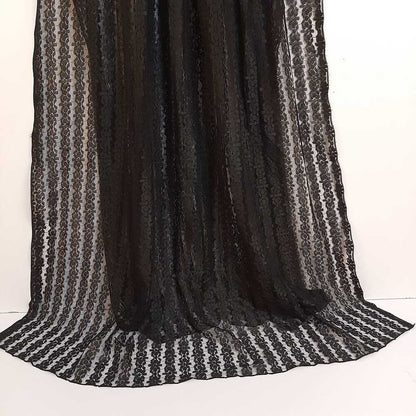 Floral Net  Dupatta - Black - ZD895