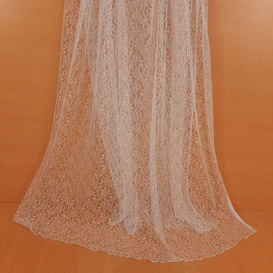 Floral Net dupatta - White - ZD189