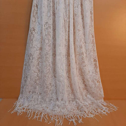 Floral Net Dupatta  - White - ZD606