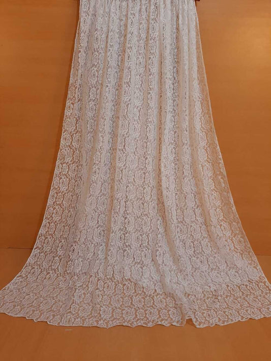Floral Net Dupatta - White - ZD617