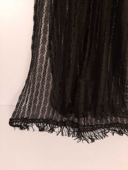 Floral Net Dupatta With Lace - Black - ZD78