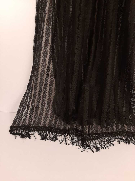 Floral Net Dupatta With Lace - Black - ZD78