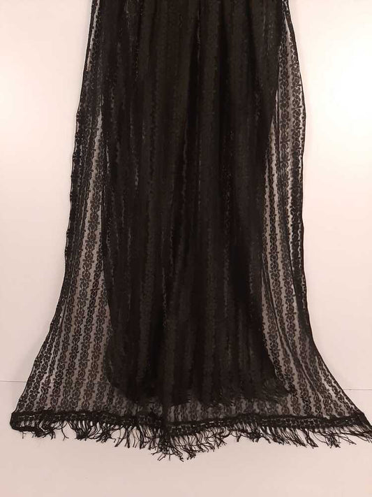 Floral Net Dupatta With Lace - Black - ZD78