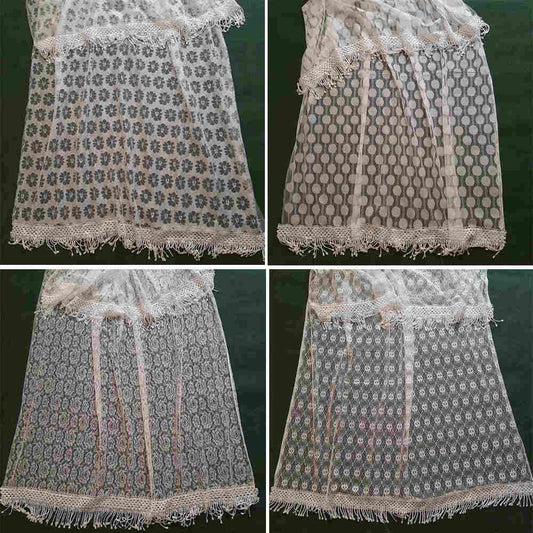 floral net dupatta with lace white