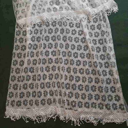 Floral net dupatta white with lace