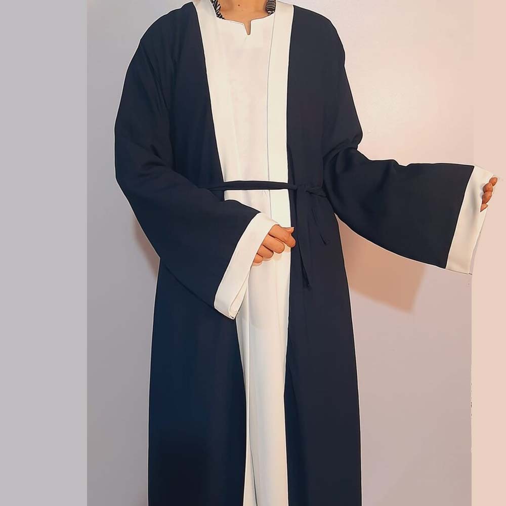 georgette double layer white abaya navy
