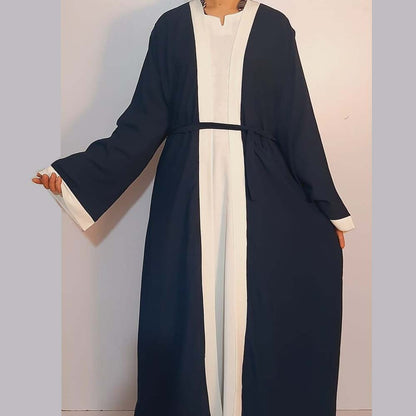 georgette double layer white abaya navy