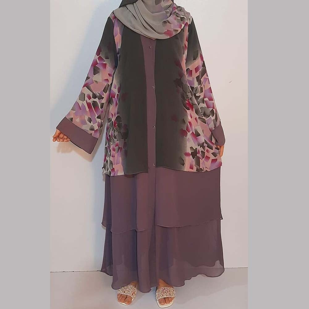 georgette front open abaya with scarf Purple