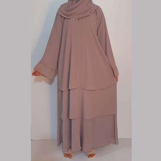 georgette front open abaya with scarf pink