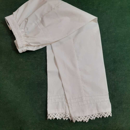 Girls Cotton Trouser Lace Embellished - White - GT13