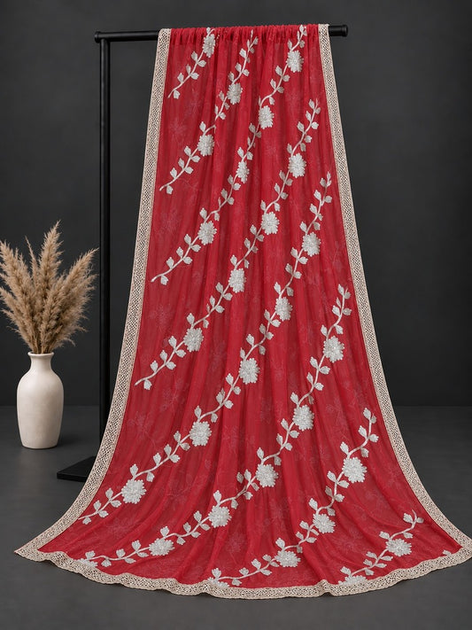 Gota Work Dupatta For Wedding Party - Net - Red - ZD630