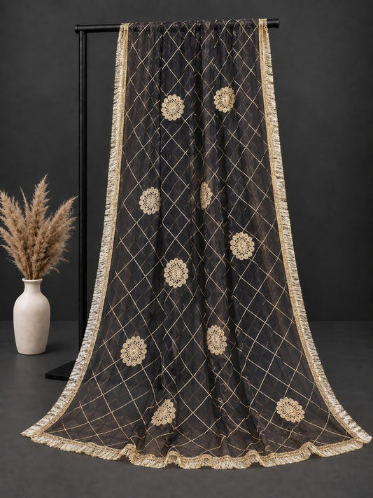 Gota Work Dupatta Black/Gold  - Net -  ZD632