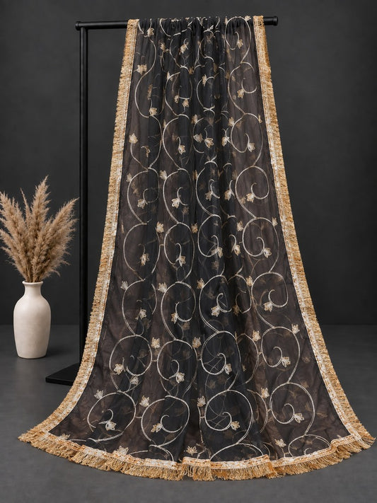 Gota Work Dupatta For Wedding - Net - Black/Gold -  ZD626