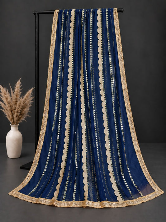 Gota Work Dupatta For Wedding Party - Net - Blue - ZD0A3