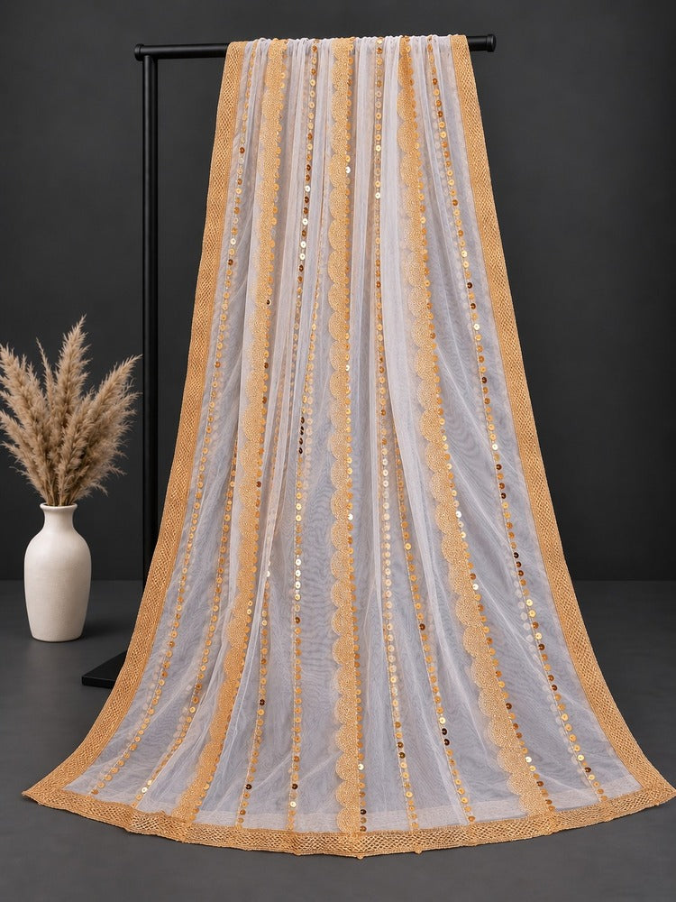 Gota Work Dupatta For Wedding Party - Net - White/Gold - ZD0A3
