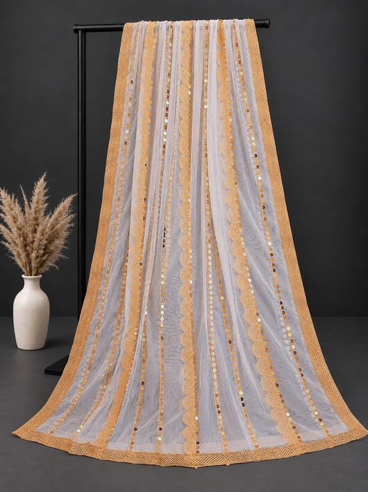 Gota Work Dupatta For Wedding Party - Net - White/Gold - ZD0A3