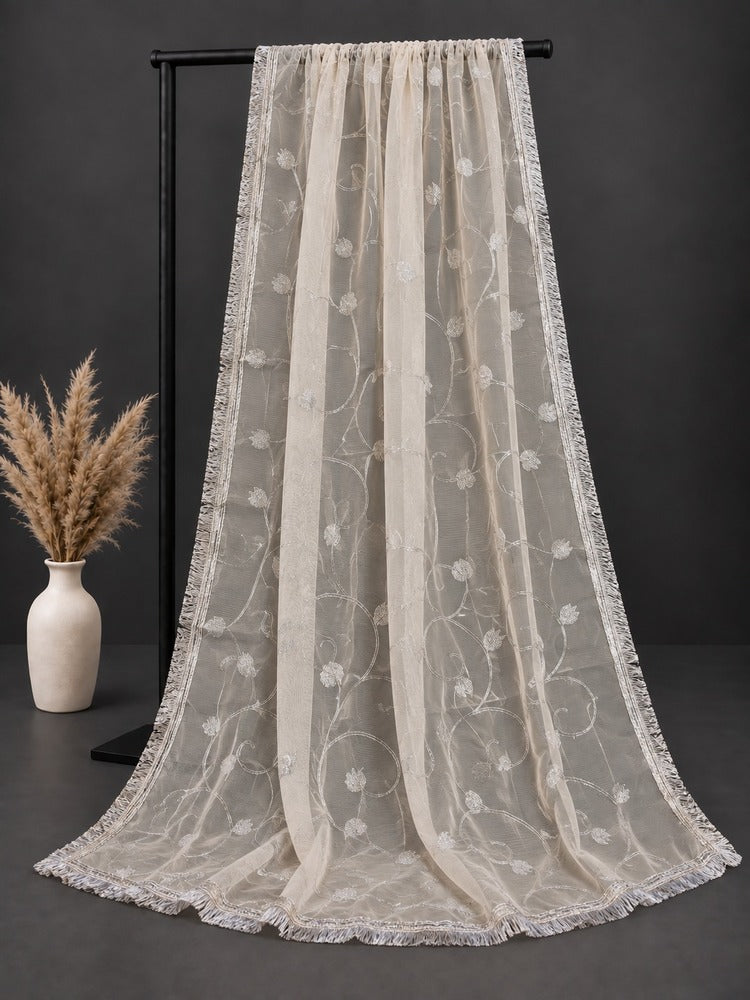 Gota Work Dupatta For Wedding - Net - White/Silver-  ZD626