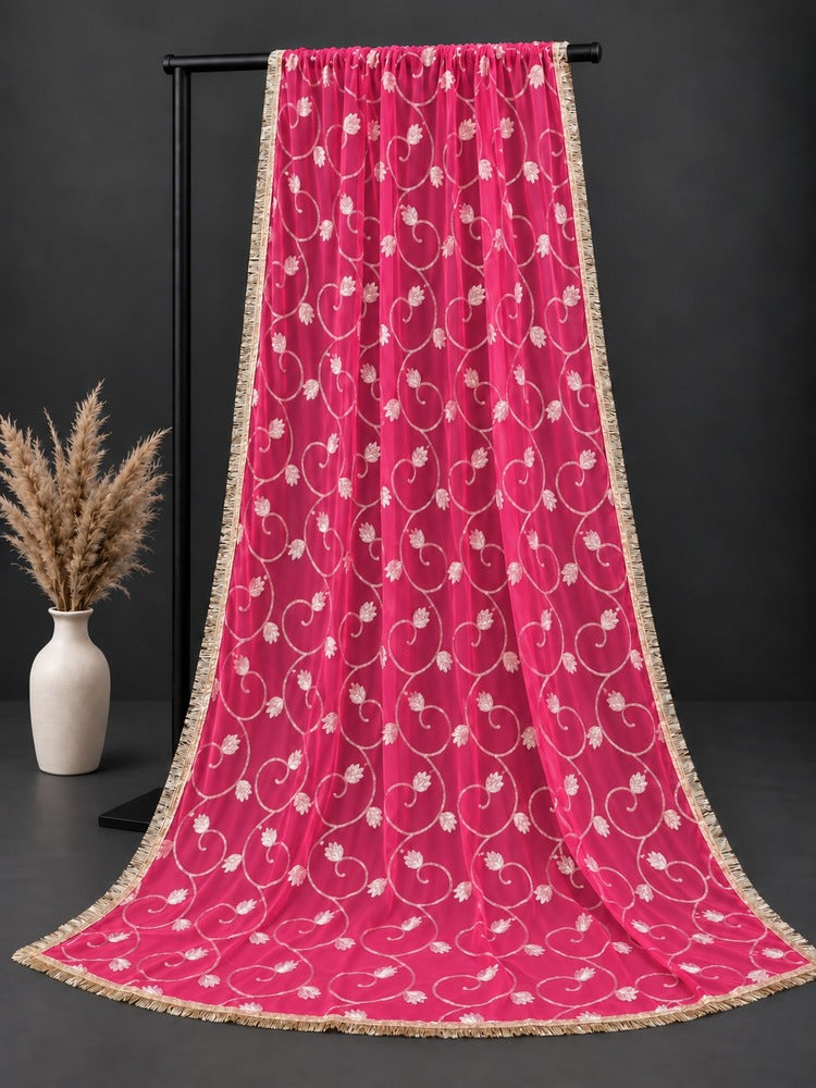Gota Work Dupatta For Wedding - Net - Pink -   ZD626