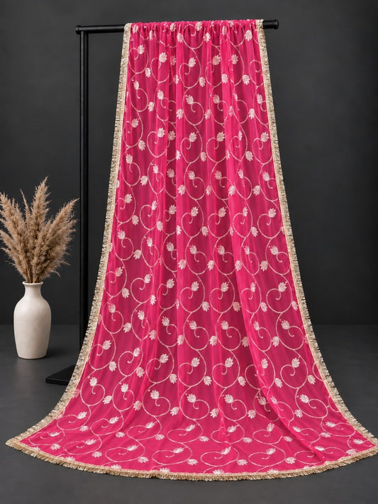Gota Work Dupatta For Wedding - Net - Pink -   ZD626