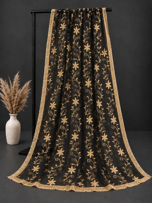 Gota Work Dupatta For Wedding - Net - Black Gold-  ZD0A2